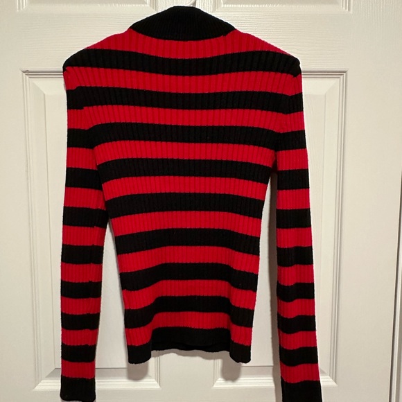 Express Striped Mock Neck Padded Shoulder Novelty Button Sweater. Size S - Picture 6 of 7